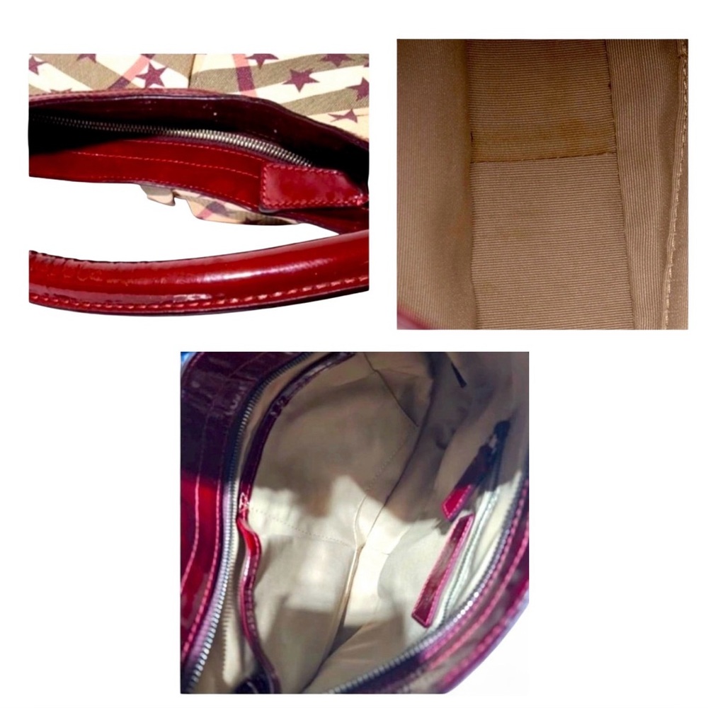 BURBERRY Maroon & Tan Star Print Canvas & Patent Leather Handbag, EUC - Picture 11 of 16